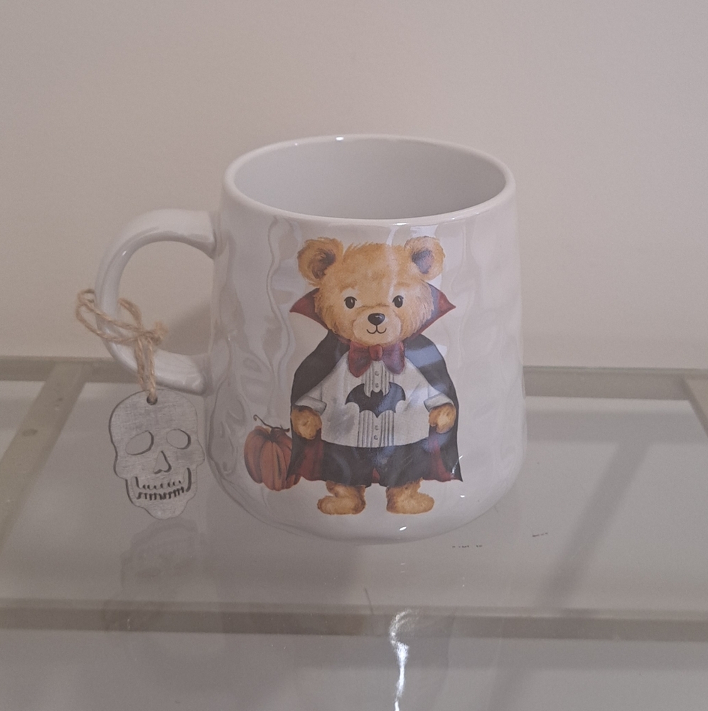 New! 90s Inspired Teddy Bear Halloween Vampire Nostalgic Witchy Coffee Mug.